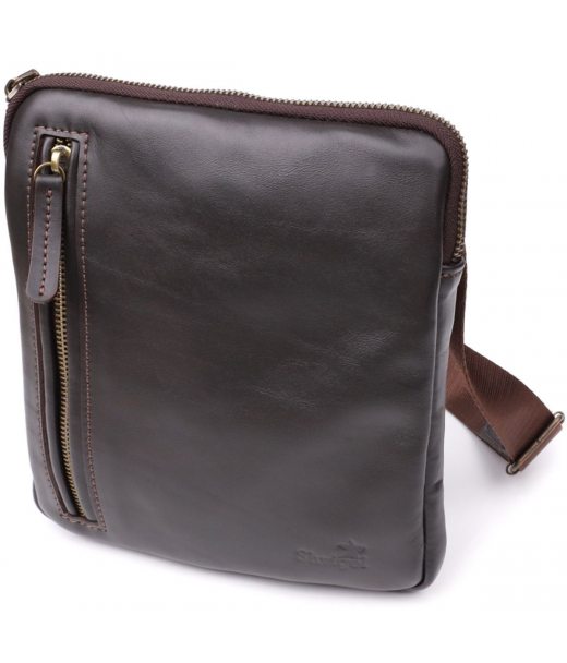 Елегантна чоловіча сумка з гладкої натуральної шкіри Shvigel 23150 Коричневий Елегантна чоловіча сумка з гладкої натуральної шкіри Shvigel 23150 Коричневий