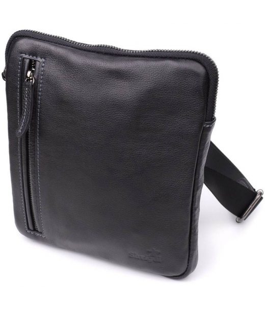 Сумка на плече для чоловіків із міцної зернистої шкіри Shvigel 23152 Чорний Сумка на плече для чоловіків із міцної зернистої шкіри Shvigel 23152 Чорний