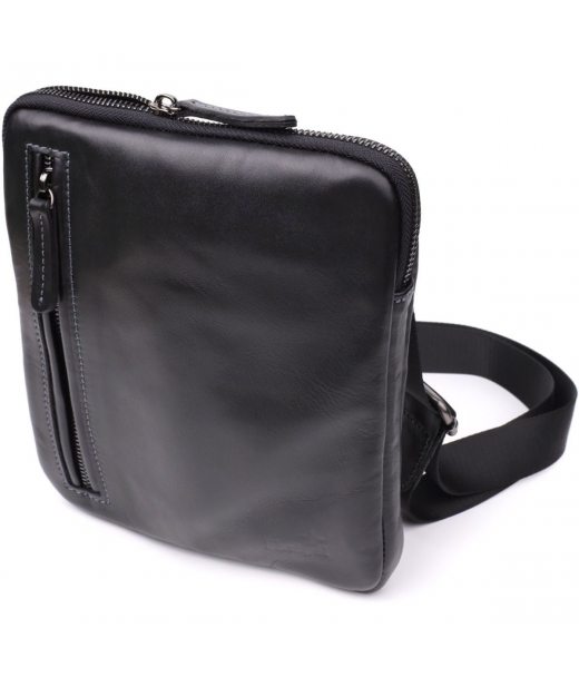 Стильна та практична чоловіча сумка на плече з натуральної гладкої шкіри Shvigel 23153 Чорний Стильна та практична чоловіча сумка на плече з натуральної гладкої шкіри Shvigel 23153 Чорний