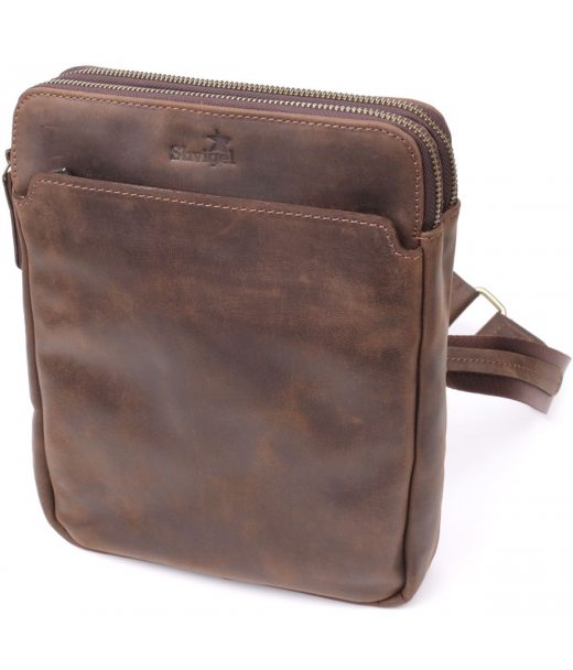 Чоловіча сумка через плече з вінтажної шкіри Shvigel 20866_1 Коричневий Чоловіча сумка через плече з вінтажної шкіри Shvigel 20866_1 Коричневий