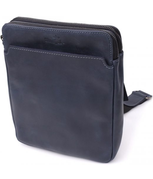 Практична чоловіча сумка через плече із вінтажної натуральної шкіри Shvigel 20867_1 Синій Практична чоловіча сумка через плече із вінтажної натуральної шкіри Shvigel 20867_1 Синій