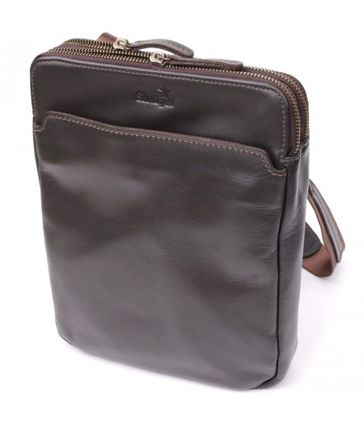 Вертикальна чоловіча сумка через плече із гладкої натуральної шкіри Shvigel 20868_1 Коричневий Вертикальна чоловіча сумка через плече із гладкої натуральної шкіри Shvigel 20868_1 Коричневий