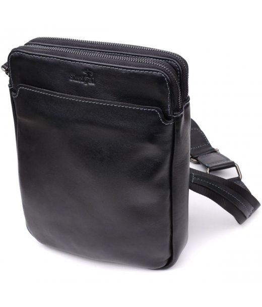 Красива чоловіча сумка через плече з гладкої натуральної шкіри Shvigel 20871_1 Чорний Красива чоловіча сумка через плече з гладкої натуральної шкіри Shvigel 20871_1 Чорний