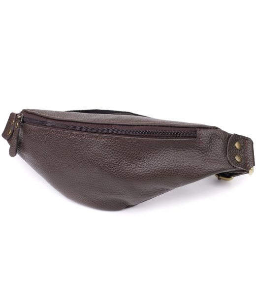 Модна сумка бананка для чоловіків із зернистої натуральної шкіри Shvigel 23137 Коричневий