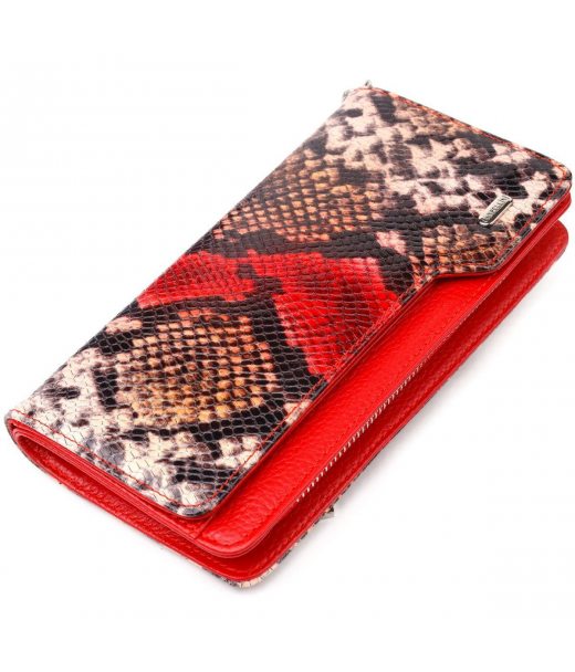 Лакированное портмоне клатч из натуральной кожи с тиснением под змею CANPELLINI 21541 Разноцветное