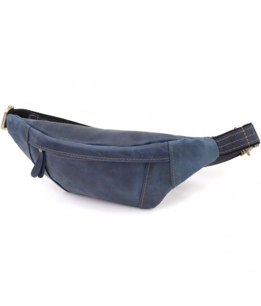 Красива сумка-бананка для чоловіків з натуральної vintage шкіри Shvigel 23123 Синій