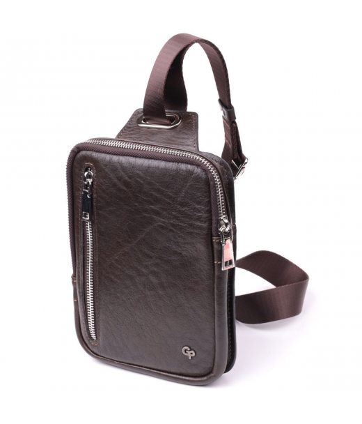Чоловіча прямокутна сумка бананка з гладкої натуральної шкіри GRANDE PELLE 22880 Коричневий