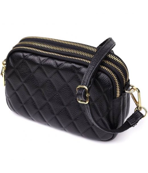 Сумка из натуральной кожи с тремя отделениями для женщин Vintage 22890 Черный