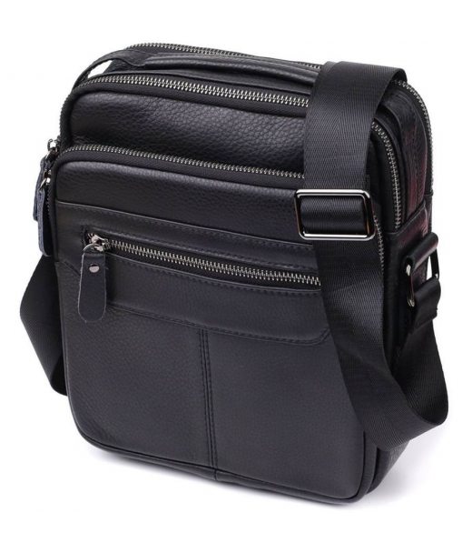 Вертикальна чоловіча сумка з натуральної шкіри Vintage 22967 Чорний Вертикальна чоловіча сумка з натуральної шкіри Vintage 22967 Чорний