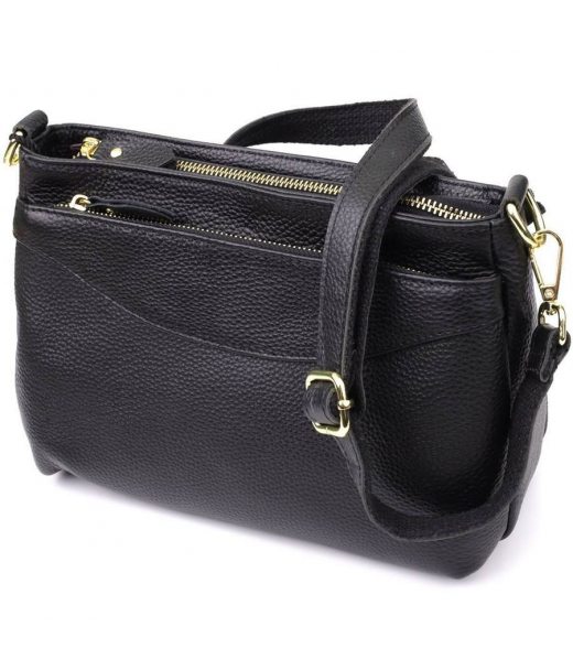 Классическая женская сумка с жестким дном из натуральной кожи Vintage 22987 Черный