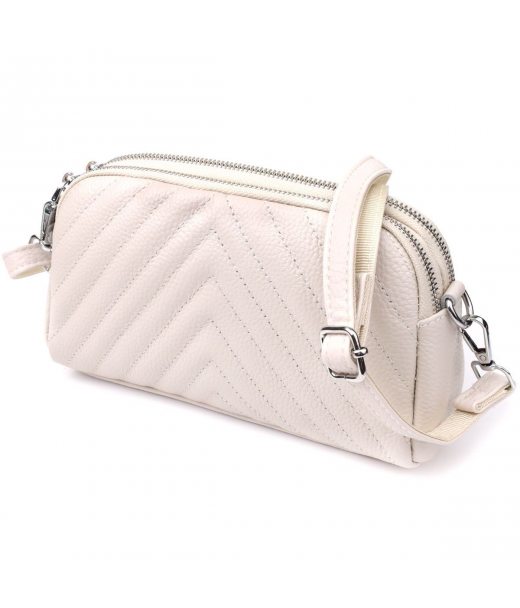 Модна сумка прошита трикутниками з натуральної шкіри Vintage 22910 Білий