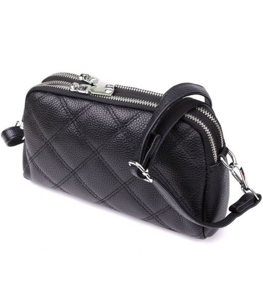 Женская сумка прошитая ромбами из натуральной кожи Vintage 22930 Черный
