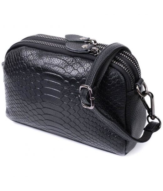 Компактная сумка для женщин на два отделения из натуральной кожи Vintage 22799 Черный