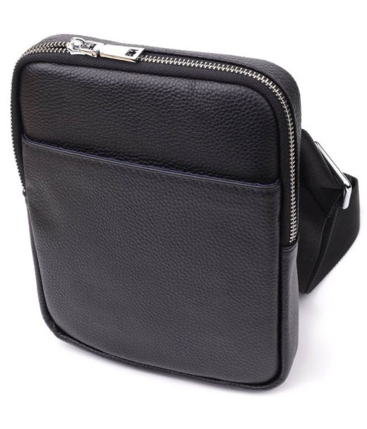 Зручна вертикальна сумка для чоловіків з натуральної шкіри Vintage 22862 Чорний