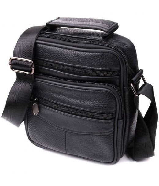 Практична вертикальна сумка з ручкою для чоловіків з натуральної шкіри Vintage 22864 Чорний