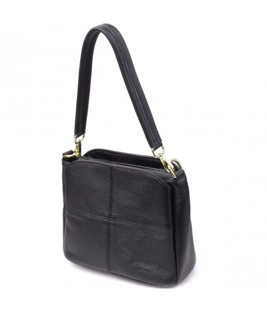 Классическая кожаная сумка для женщин с тремя отделениями Vintage 22978 Черный