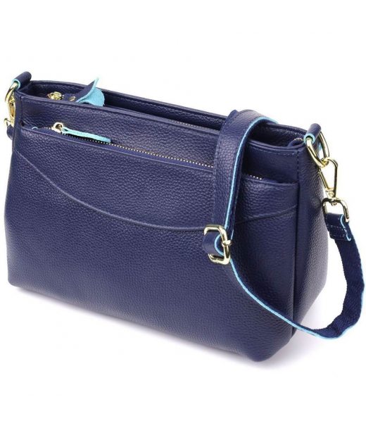Женская кожаная сумка с жестким дном Vintage 22986 Синий