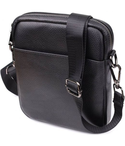 Компактна чоловіча сумка на плече з натуральної шкіри Vintage 23021 Чорний Компактна чоловіча сумка на плече з натуральної шкіри Vintage 23021 Чорний