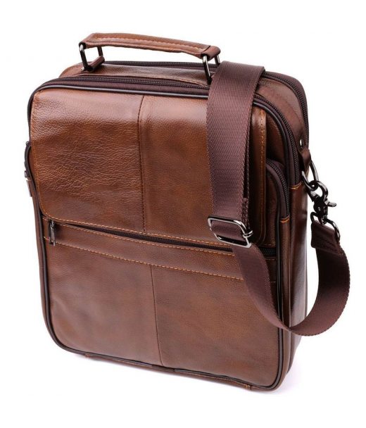Сумка для чоловіків з ручкою для перенесення в руці з натуральної шкіри Vintage 23028 Коричневий