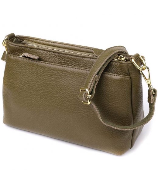 Кожаная сумка с плотным дном для женщин Vintage 22984 Оливковый