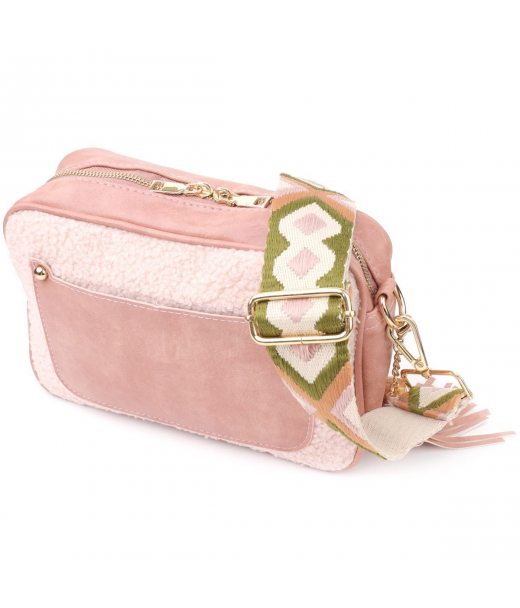 Женская сумка с плюшевой вставкой на лицевой стороне из экокожи Vintage sale_15133 Розовый