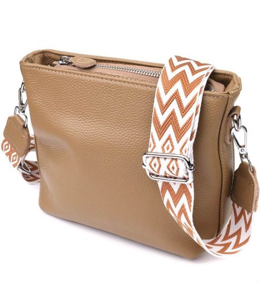 Жіноча шкіряна сумка на плече для повсякденного носіння Vintage 22912 Бежевий Жіноча шкіряна сумка на плече для повсякденного носіння Vintage 22912 Бежевий