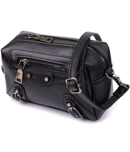 Модная женская сумка из натуральной кожи с актуальным декором Vintage 22922 Черный