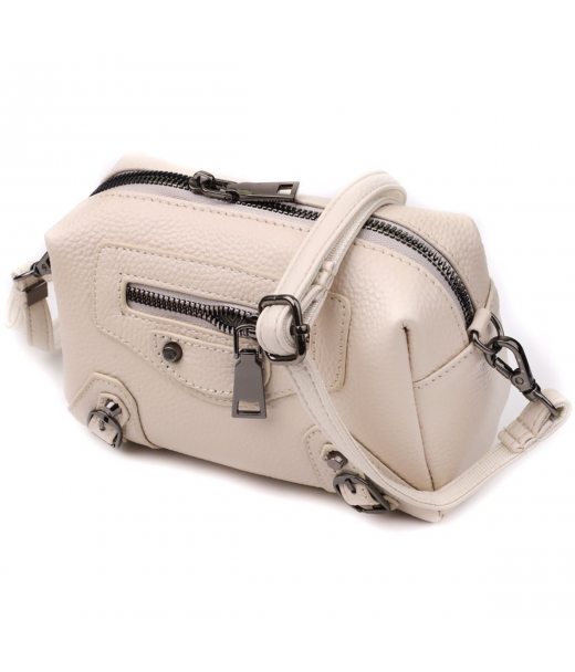 Компактна сумка жіноча з трендовим декором з натуральної шкіри Vintage 22923 Білий