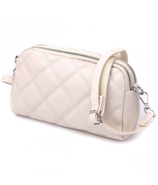 Модна жіноча сумка прошита ромбами з натуральної шкіри Vintage 22931 Білий