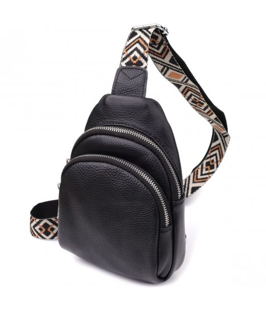 Жіноча сумка слінг із натуральної шкіри Vintage 22935 Чорний