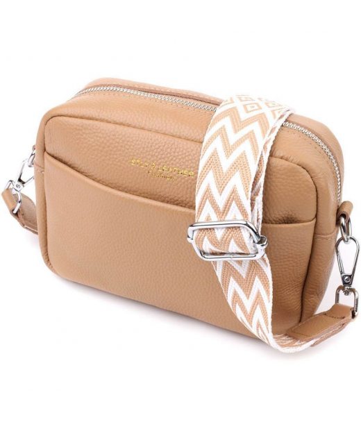 Женская сумка кросс-боди из натуральной кожи Vintage sale_15139 Бежевый