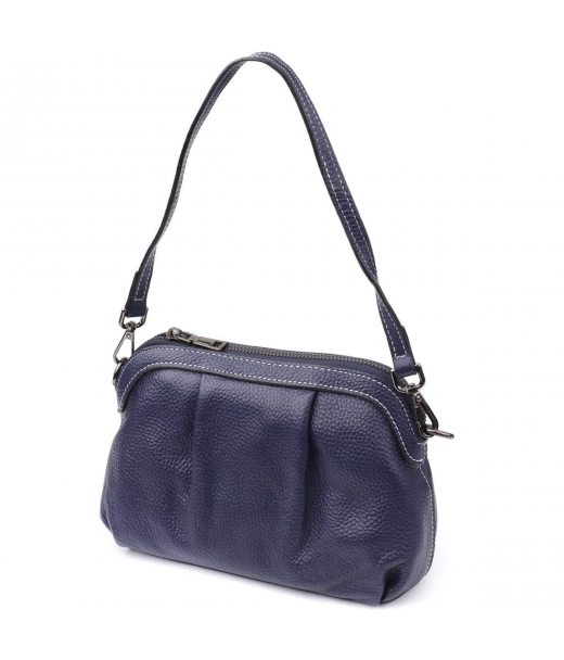 Женская кожаная сумка с эффектной драпировкой Vintage 22897 Синий