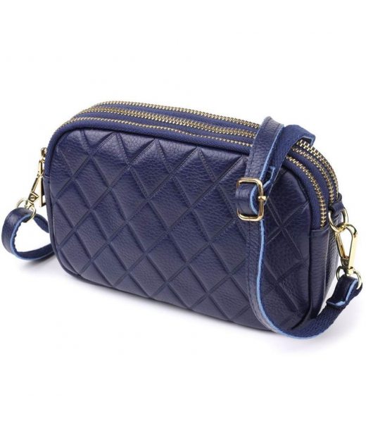 Кожаная сумка на три отделения для женщин Vintage 22892 Синий