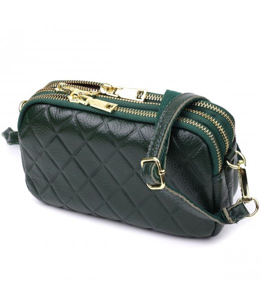 Кожаная сумка на три отделения для женщин Vintage 22893 Зеленый