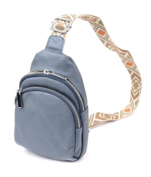 Универсальная женская сумка-слинг из натуральной кожи Vintage 22937 Синий