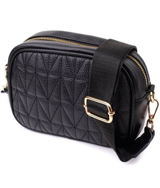 Компактная стеганая сумка для женщин из натуральной кожи Vintage 22894 Черный