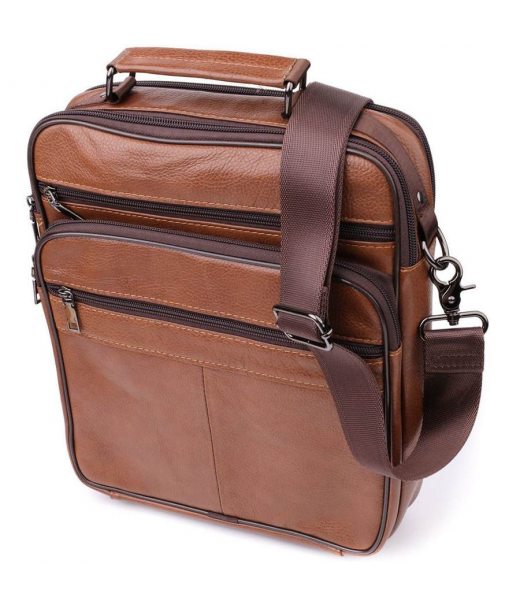 Сумка чоловіча з ручкою для перенесення в руці з натуральної шкіри Vintage 23031 Світло-коричневий