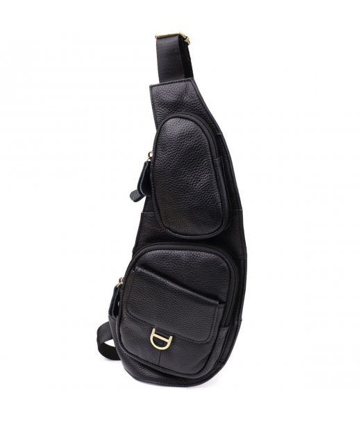 Чоловіча сумка через плече із зернистої натуральної шкіри Vintage 22964 Чорний
