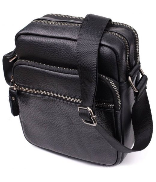 Містка чоловіча сумка на плече з натуральної шкіри Vintage 23022 Чорний Містка чоловіча сумка на плече з натуральної шкіри Vintage 23022 Чорний