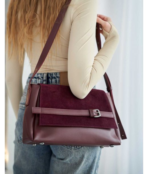 Женская сумочка «Лилит» совставкой натуральный замш бордовая WeLassie
