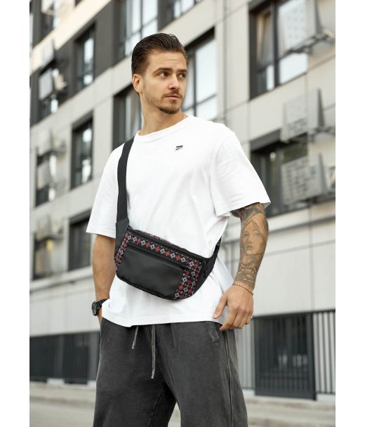 Велика чоловіча сумка на пояс бананка Sambag Tirso Max чорна принт Велика чоловіча сумка на пояс бананка Sambag Tirso Max чорна принт