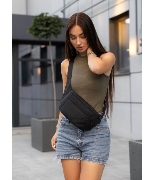 Жіноча сумка на пояс бананка Sambag Tirso Max чорний тканевий Жіноча сумка на пояс бананка Sambag Tirso Max чорний тканевий