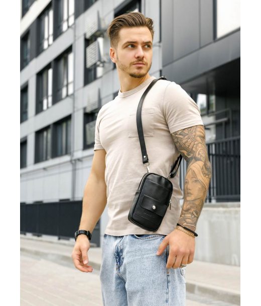 Чорна шкіряна сумка Sambag Modena для телефону Чорна шкіряна сумка Sambag Modena для телефону