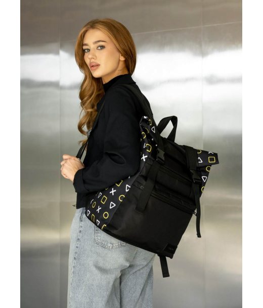 Женский рюкзак Roll Top черный оксфорд принт Женский рюкзак Roll Top черный оксфорд принт