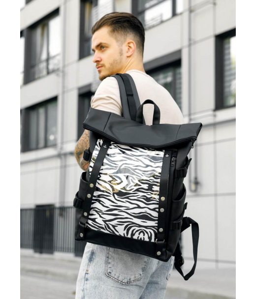 Рюкзак мужской Sambag RollTop Hacking черный принт "Zebra" Рюкзак мужской Sambag RollTop Hacking черный принт "Zebra"