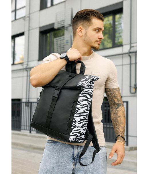Чоловічий рюкзак Sambag Roll Top One чорний принт "Zebra" Чоловічий рюкзак Sambag Roll Top One чорний принт "Zebra"