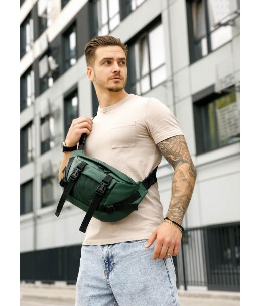 Велика чоловіча поясна сумка бананка Sambag DynamicDart зелена Велика чоловіча поясна сумка бананка Sambag DynamicDart зелена