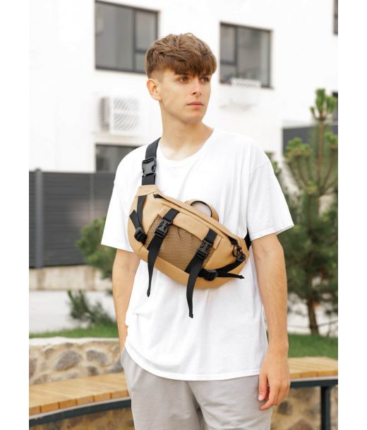 Велика чоловіча поясна сумка бананка Sambag DynamicDart бежева Велика чоловіча поясна сумка бананка Sambag DynamicDart бежева