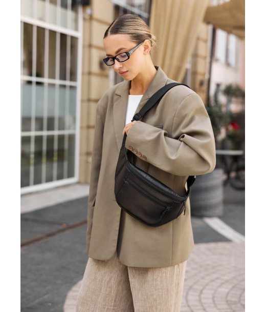 Велика жіноча шкіряна сумка на пояс бананка Sambag Tirso Max чорна Велика жіноча шкіряна сумка на пояс бананка Sambag Tirso Max чорна