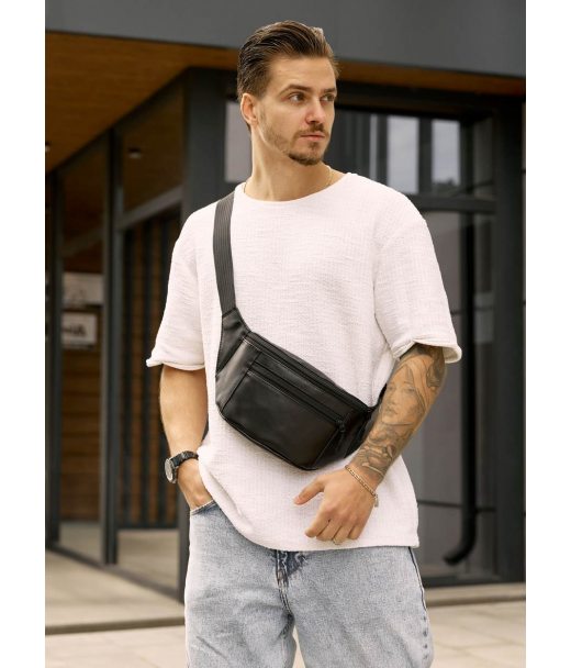 Велика чоловіча шкіряна сумка на пояс бананка Sambag Tirso Max чорна Велика чоловіча шкіряна сумка на пояс бананка Sambag Tirso Max чорна